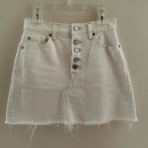 Gap off-white frayed high waist a-line denim skirt - Picture 1 of 7